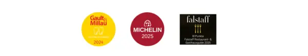 Aufreihung einiger Logos von Restaurantauszeichnungen