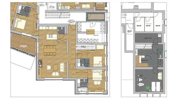 Floor plan of the first apartment at Thurnher's Residences.
